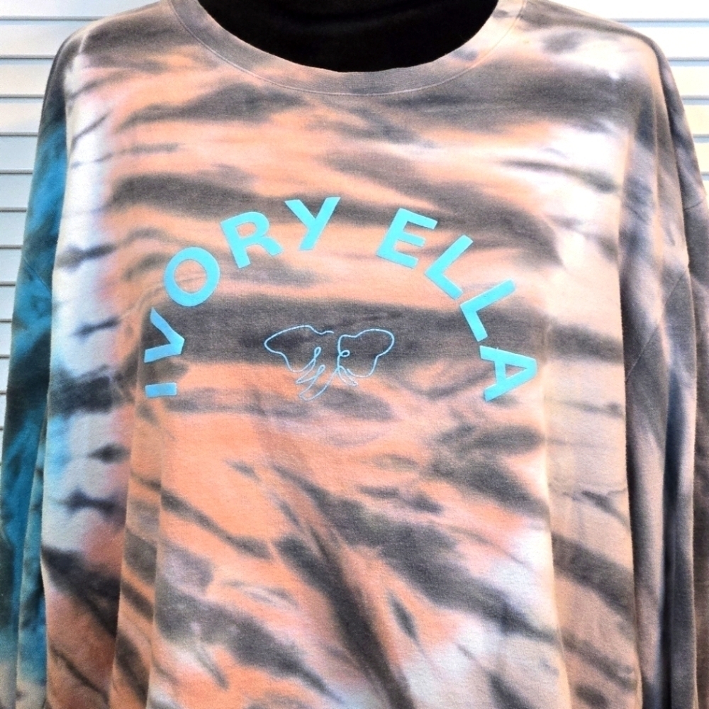 Ivory Ella tie dye hoodie Peach Teal Muted Zebra Print LARGE Retro